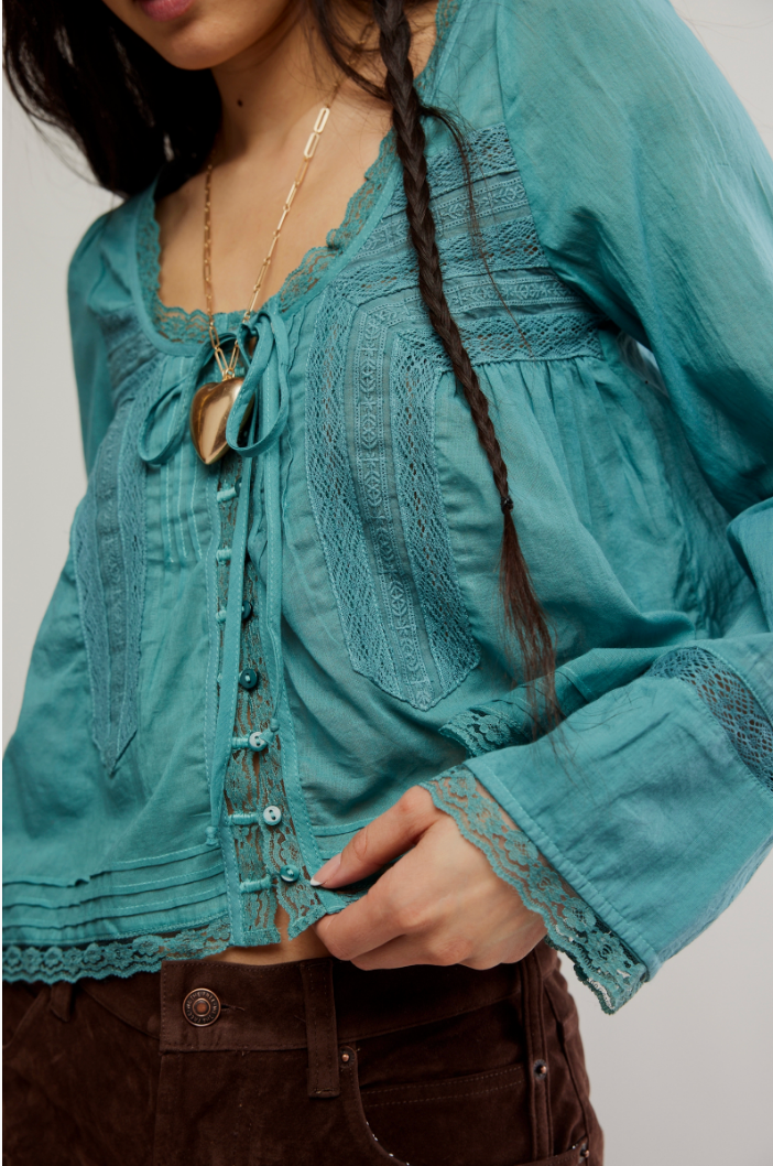 FREE PEOPLE LONGSLEEVE EVERMORE IN MINERAL BLUE