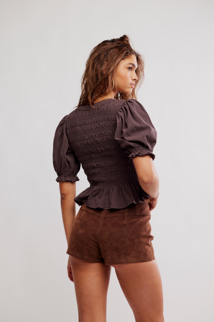 FREE PEOPLE MAXEY KNIT TOP IN FRENCH CHOCOLATE