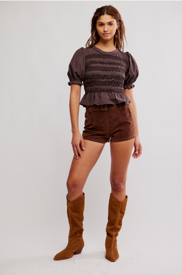 FREE PEOPLE MAXEY KNIT TOP IN FRENCH CHOCOLATE