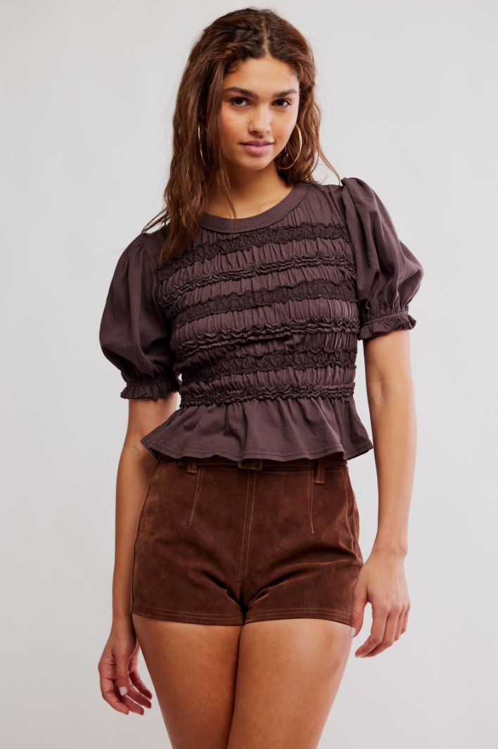 FREE PEOPLE MAXEY KNIT TOP IN FRENCH CHOCOLATE