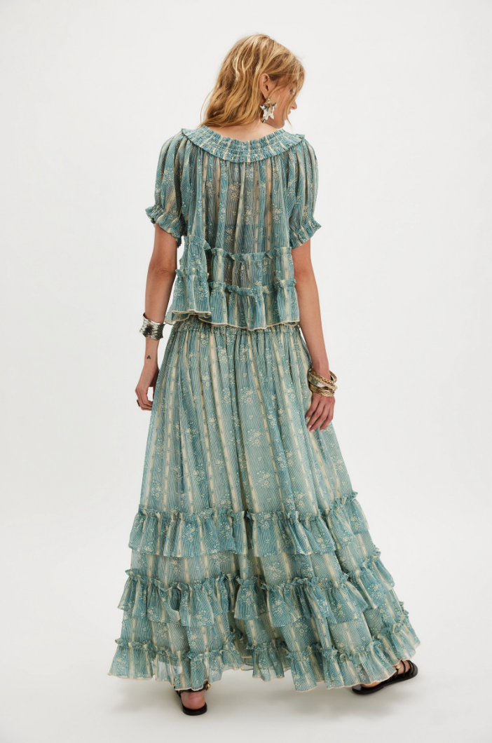 FREE PEOPLE MORNING MIST MAXI SET IN MINERAL BLUE