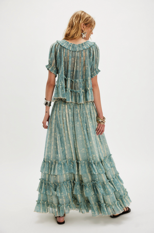 FREE PEOPLE MORNING MIST MAXI SET IN MINERAL BLUE