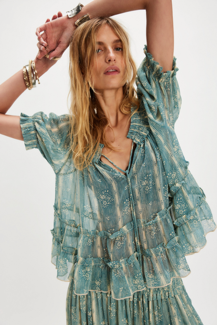 FREE PEOPLE MORNING MIST MAXI SET IN MINERAL BLUE