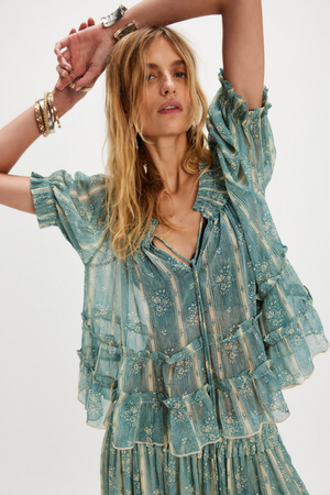 FREE PEOPLE MORNING MIST MAXI SET IN MINERAL BLUE