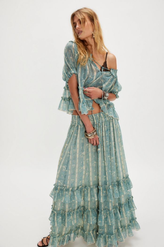 FREE PEOPLE MORNING MIST MAXI SET IN MINERAL BLUE