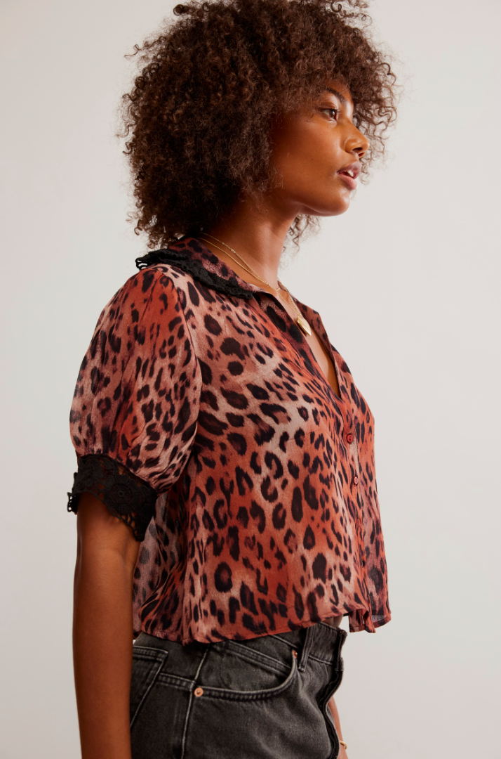 FREE PEOPLE MY LOVE BLOUSE IN LEOPARD PRINT