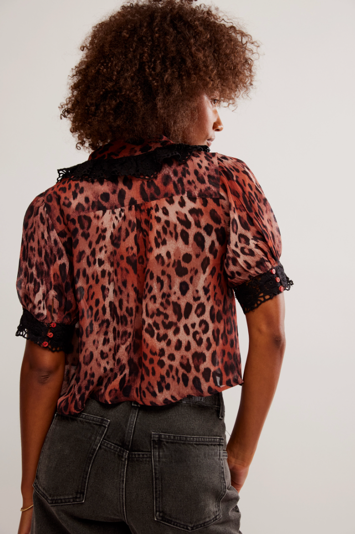 FREE PEOPLE MY LOVE BLOUSE IN LEOPARD PRINT