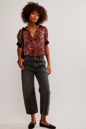 FREE PEOPLE MY LOVE BLOUSE IN LEOPARD PRINT