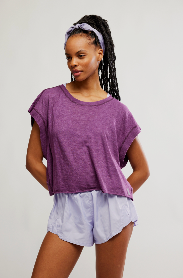 FREE PEOPLE MY TIME TEE IN BLACK CHERRY