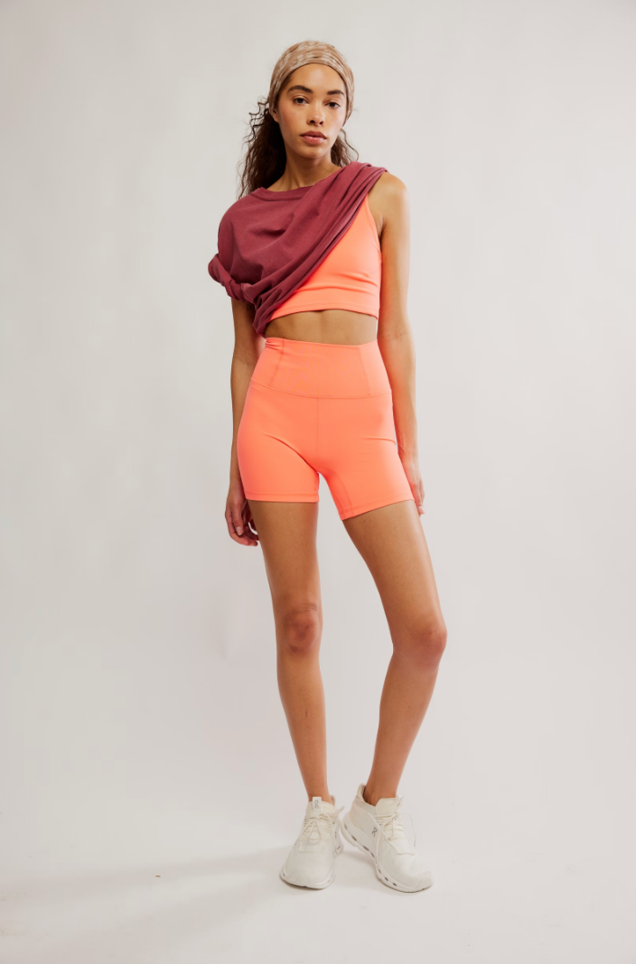 FREE PEOPLE NEVER BETTER BIKE SHORT IN NEON CORAL