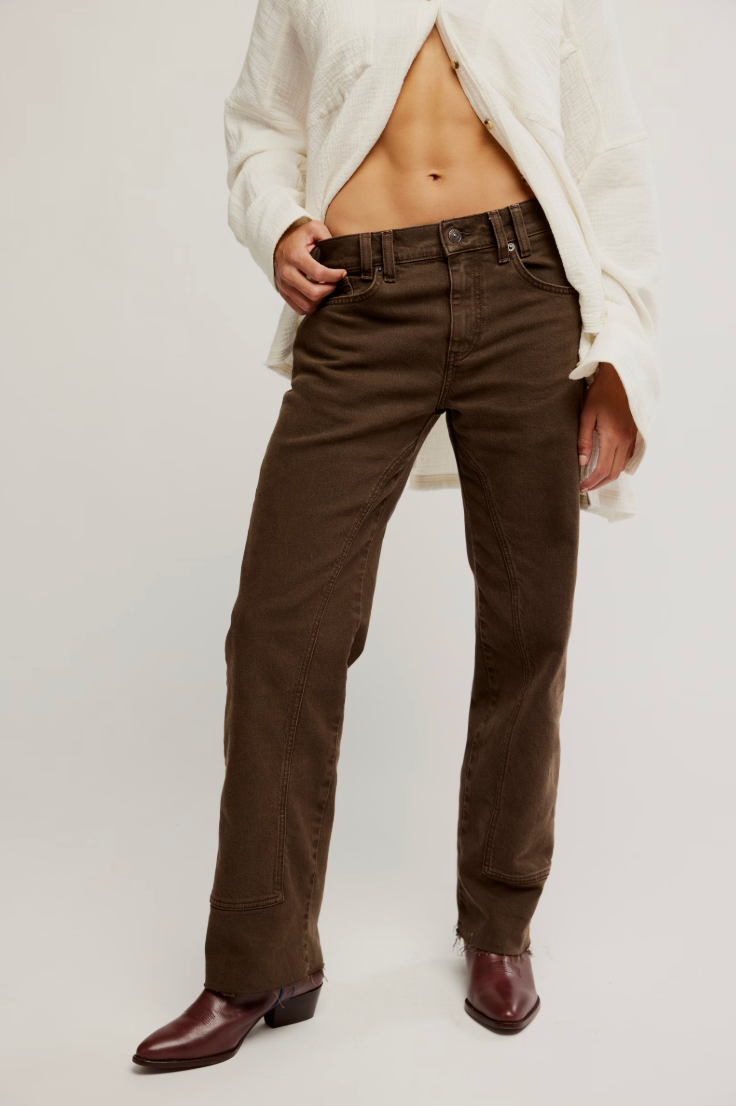 FREE PEOPLE RISK TAKER MID RISE STRAIGHT IN WORKWEAR BROWN