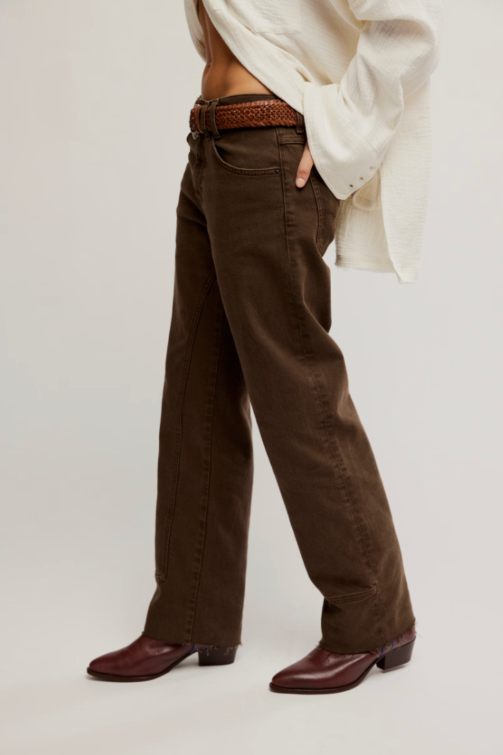 FREE PEOPLE RISK TAKER MID RISE STRAIGHT IN WORKWEAR BROWN
