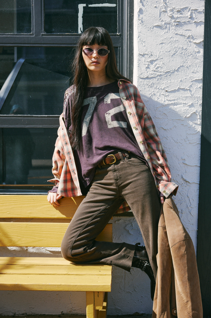 FREE PEOPLE RISK TAKER MID RISE STRAIGHT IN WORKWEAR BROWN