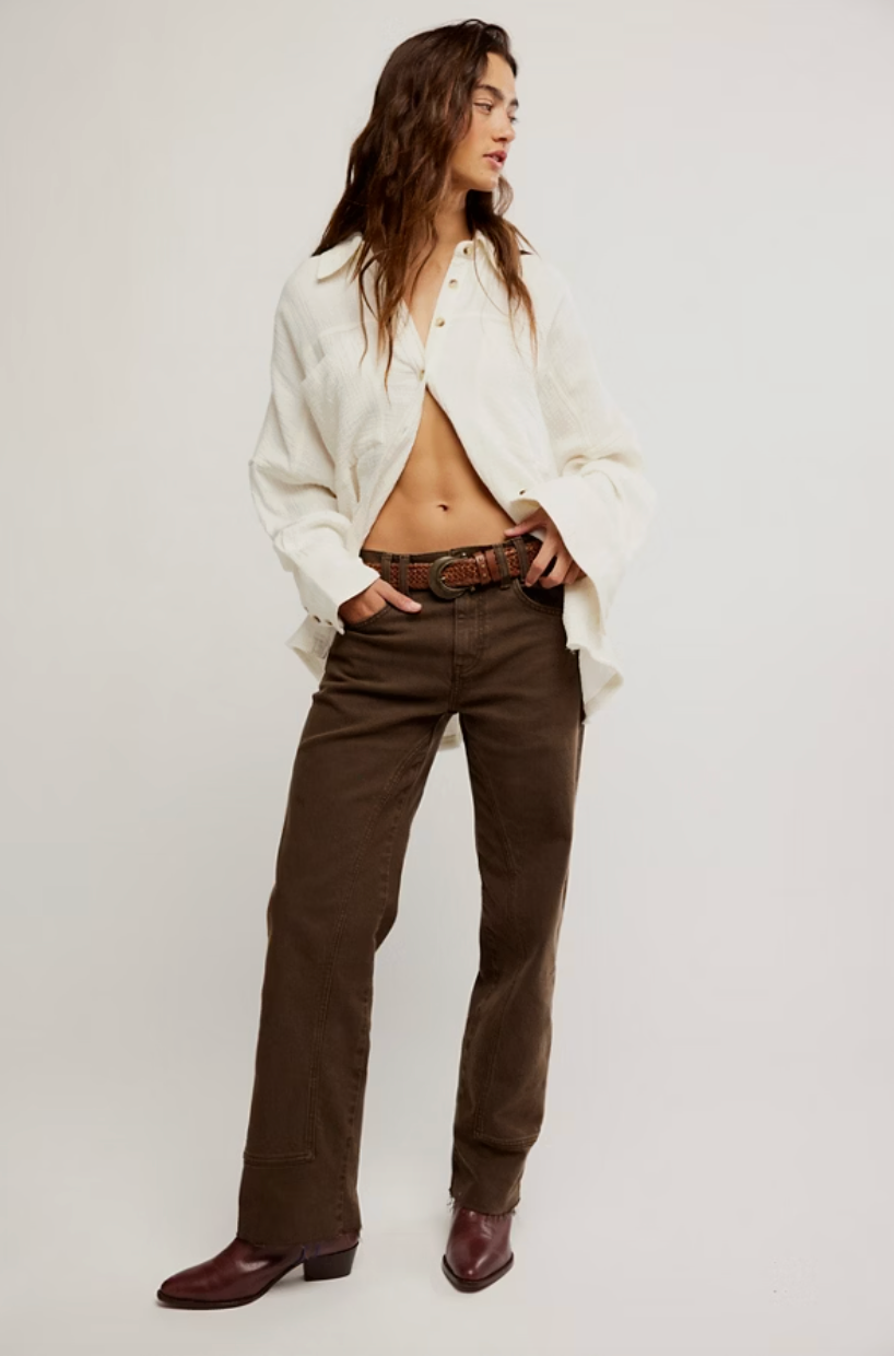 FREE PEOPLE RISK TAKER MID RISE STRAIGHT IN WORKWEAR BROWN