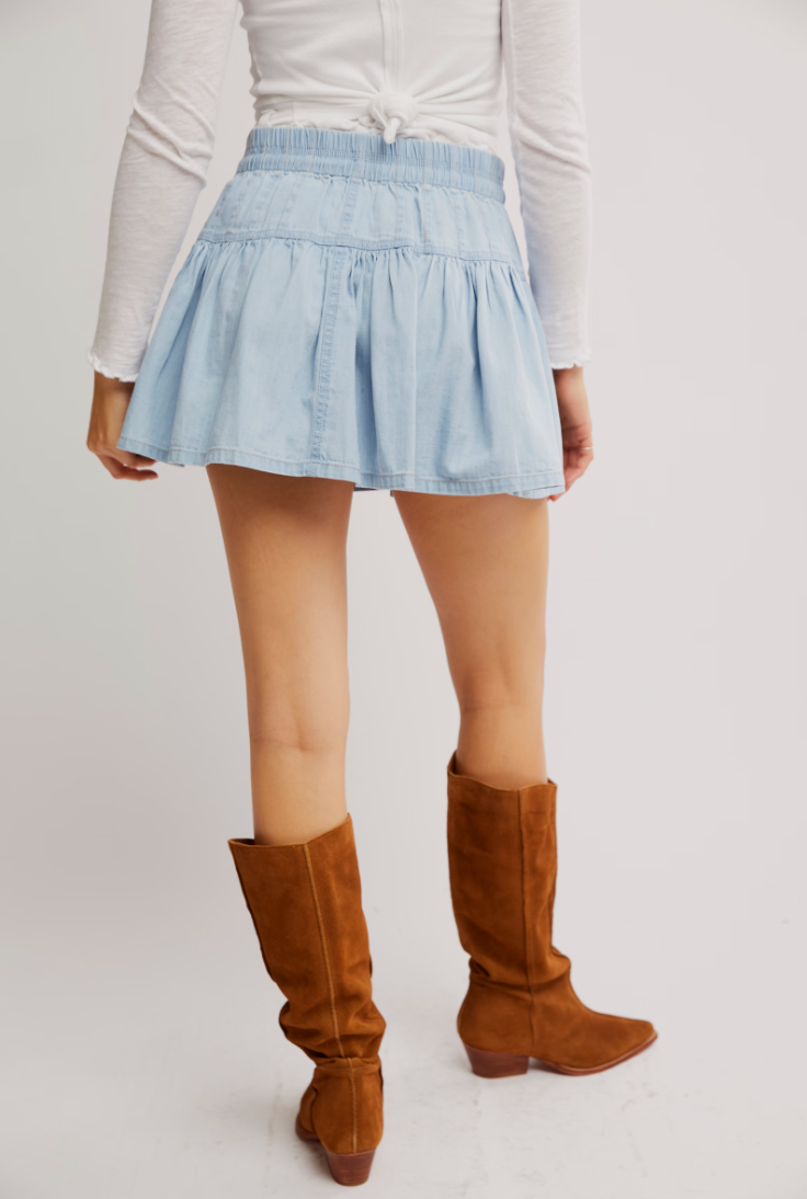FREE PEOPLE ROSELLE DENIM MINI IN GOING STEADY