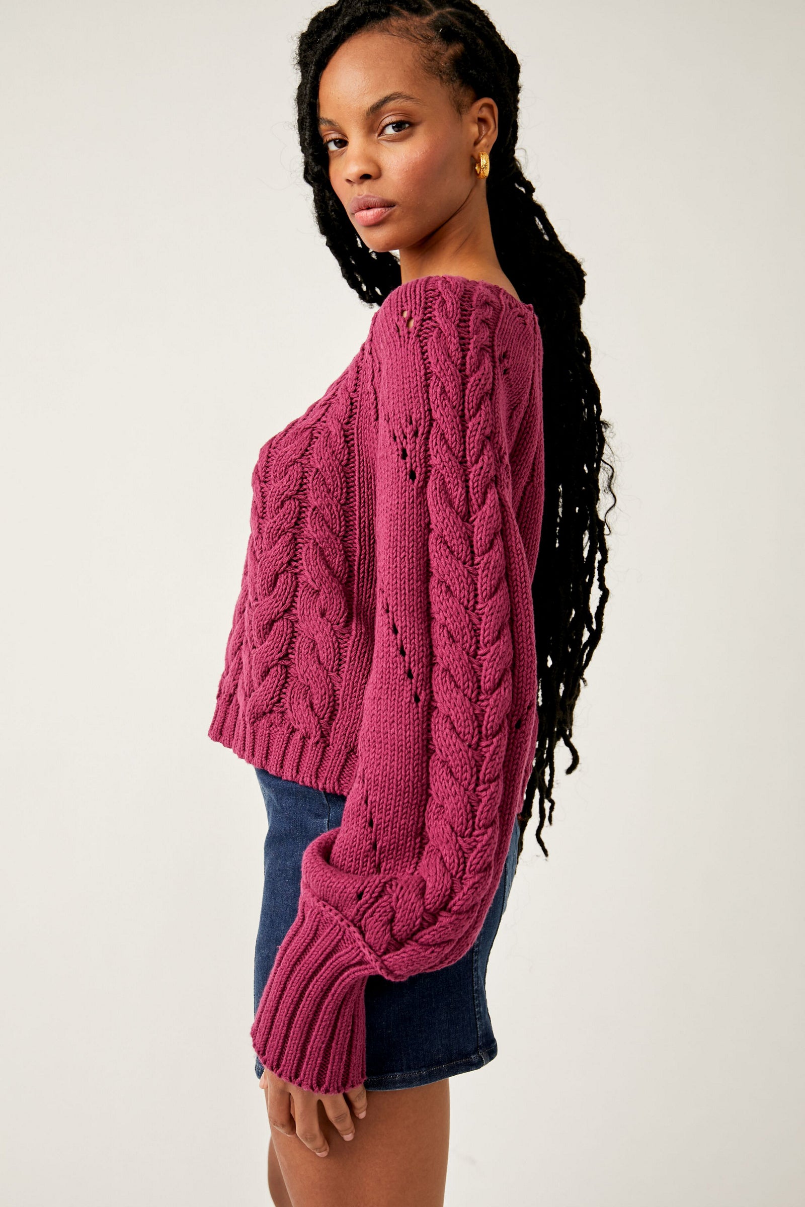 FREE PEOPLE SANDRE PULLOVER IN DREAMY MULBERRY