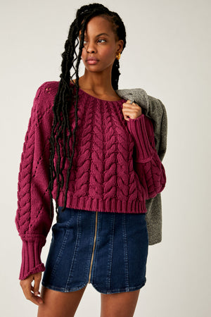 FREE PEOPLE SANDRE PULLOVER IN DREAMY MULBERRY