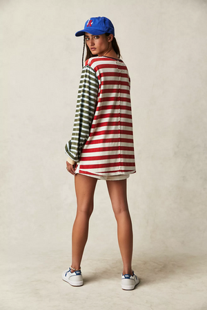 FREE PEOPLE SAWYER STRIPE TEE IN KELP