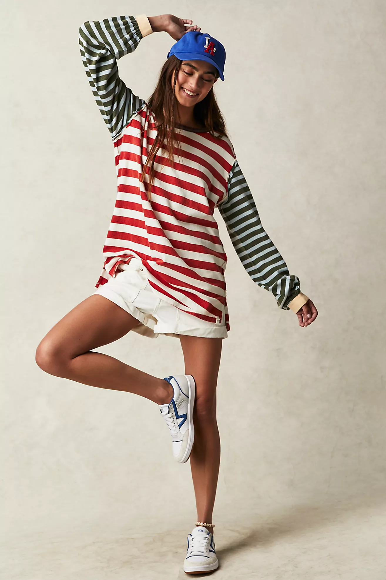 FREE PEOPLE SAWYER STRIPE TEE IN KELP