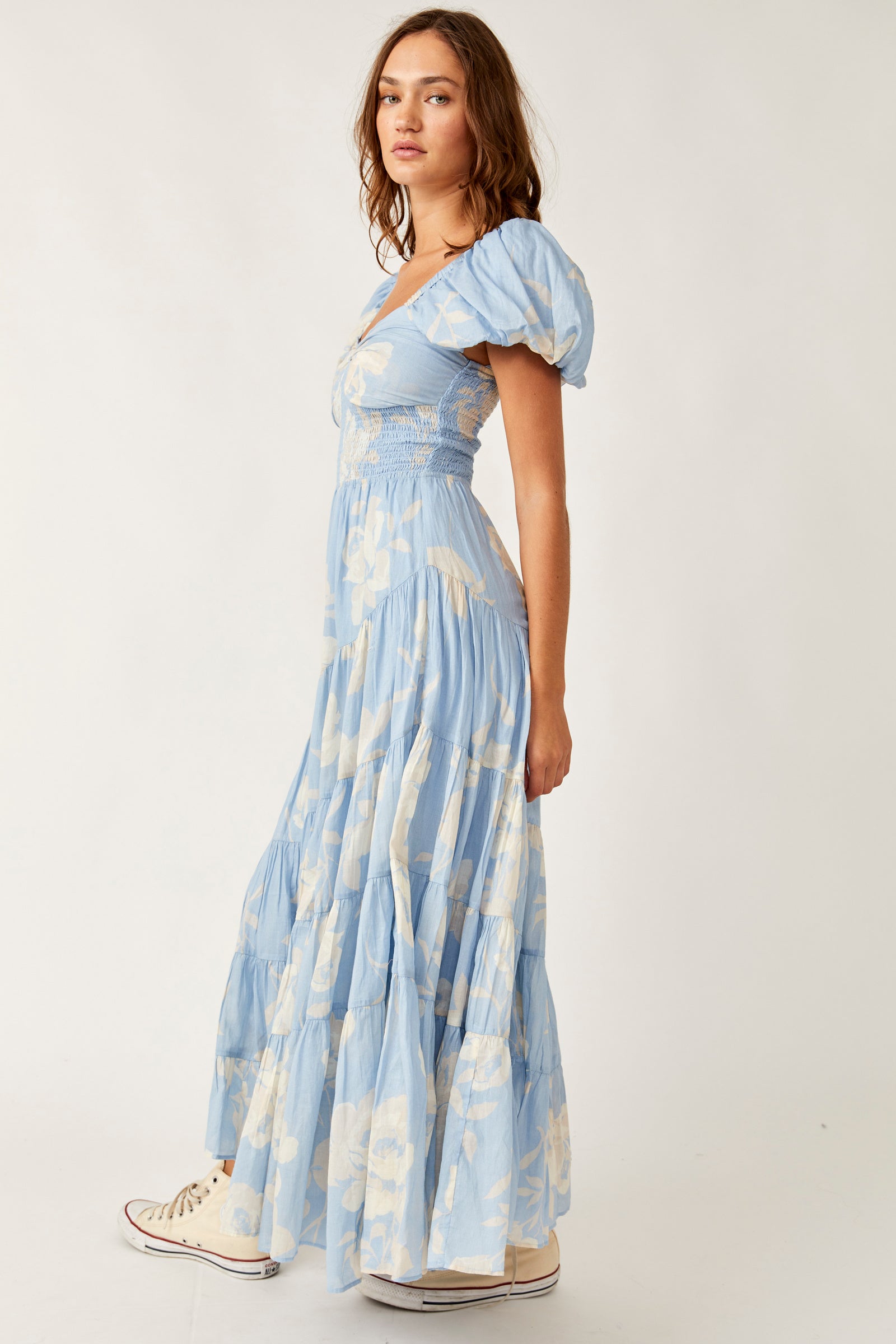 FREE PEOPLE SUNDRENCHED MIDI DRESS IN SKY COMBO