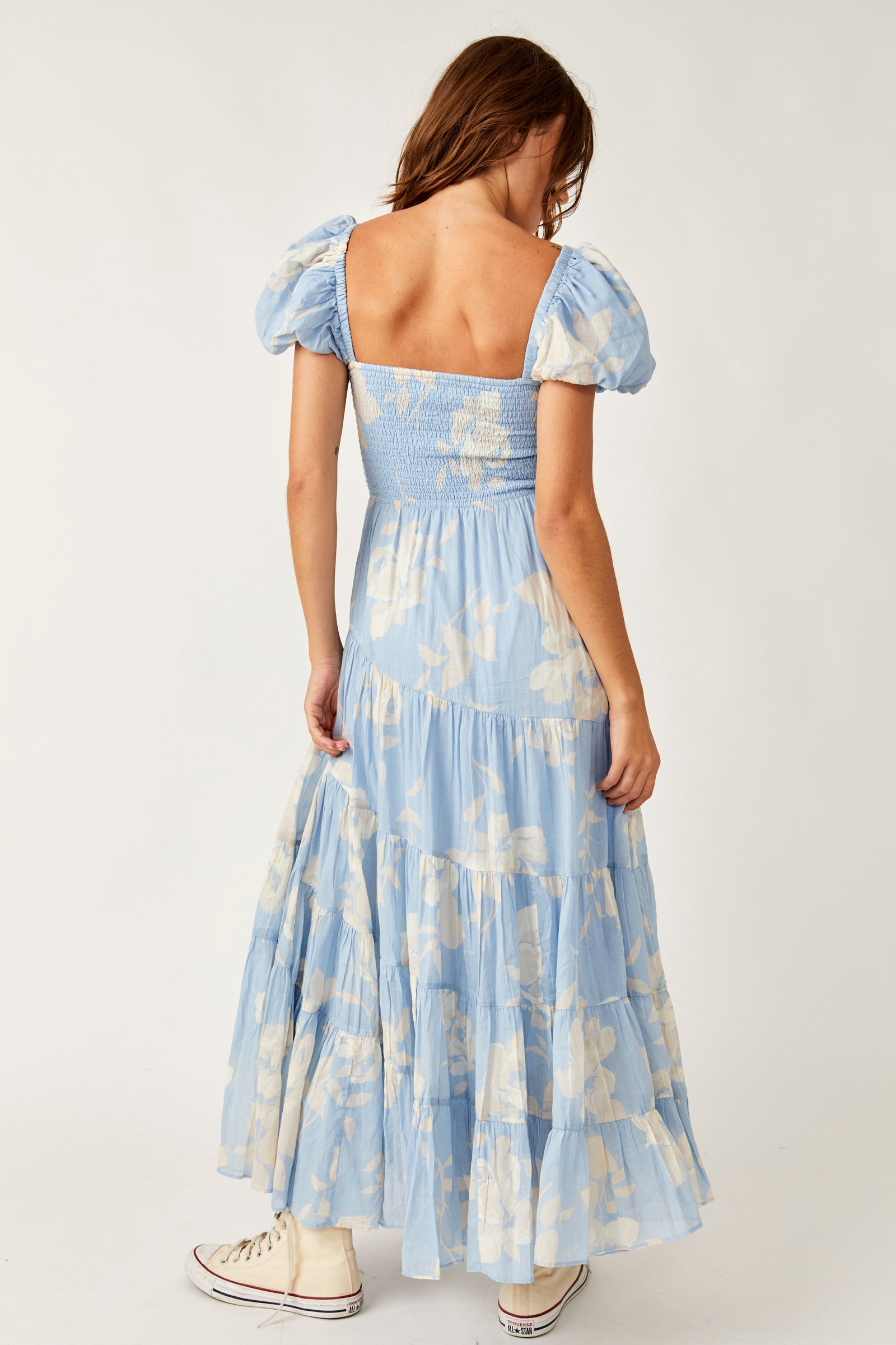 FREE PEOPLE SUNDRENCHED MIDI DRESS IN SKY COMBO