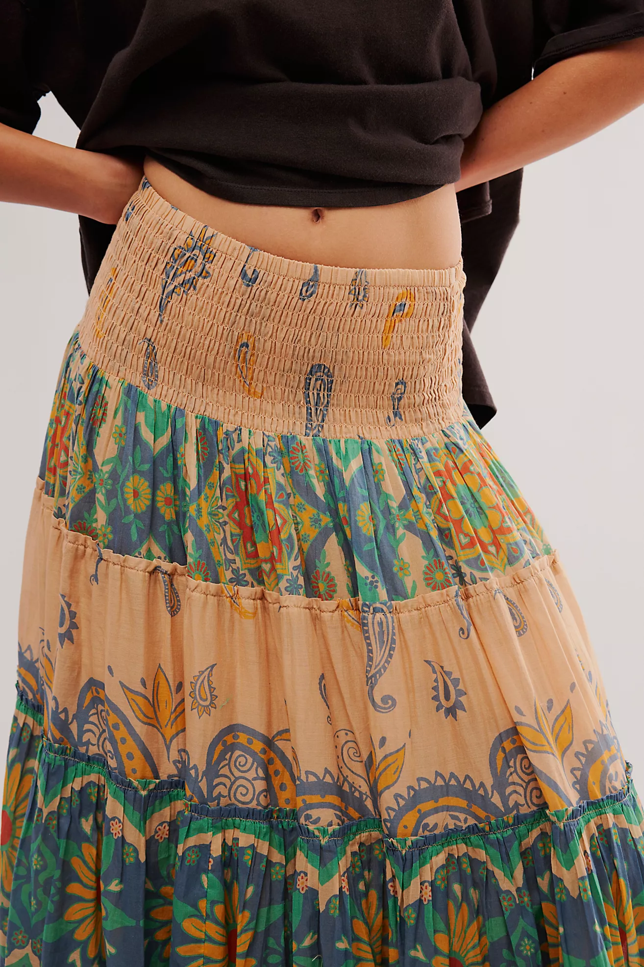 FREE PEOPLE SUPER THRILLS MAXI SKIRT IN BLUE SKY COMBO