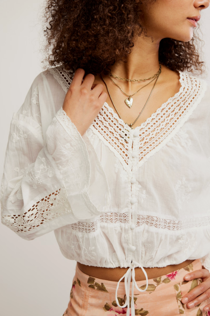 FREE PEOPLE SWEET LOVE BLOUSE IN EGRET