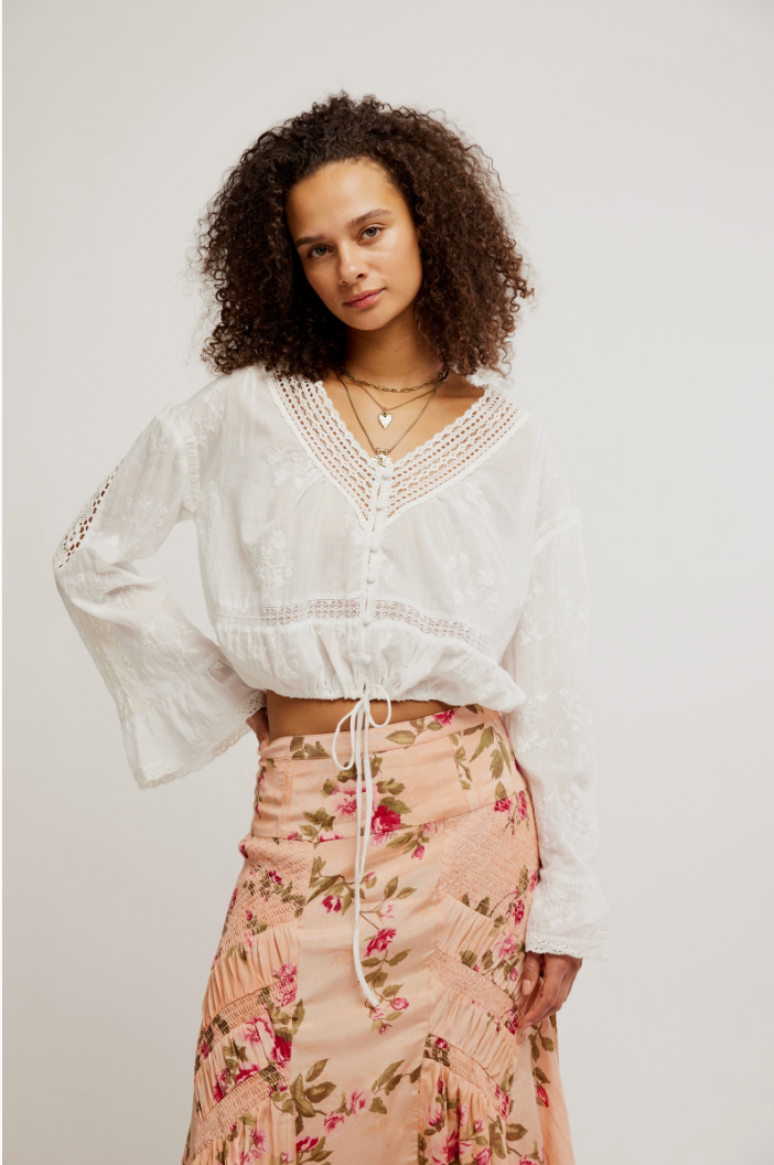 FREE PEOPLE SWEET LOVE BLOUSE IN EGRET