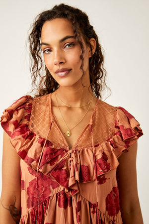 FREE PEOPLE TILLY PRINTED TUNIC IN TAUPE COMBO