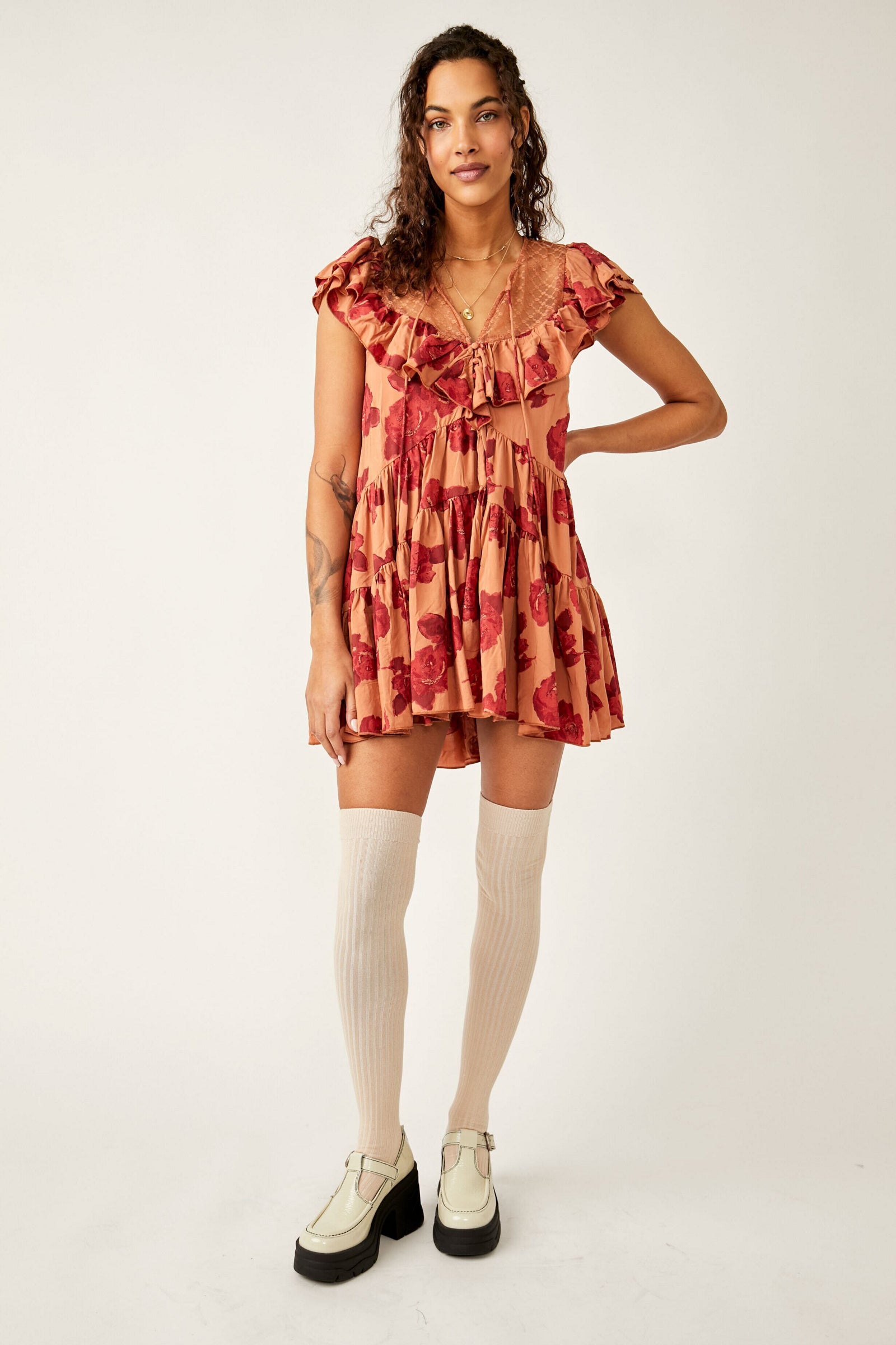 FREE PEOPLE TILLY PRINTED TUNIC IN TAUPE COMBO