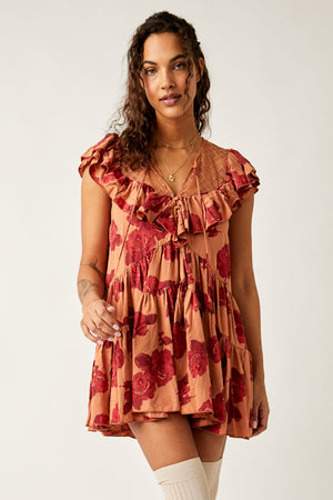 FREE PEOPLE TILLY PRINTED TUNIC IN TAUPE COMBO