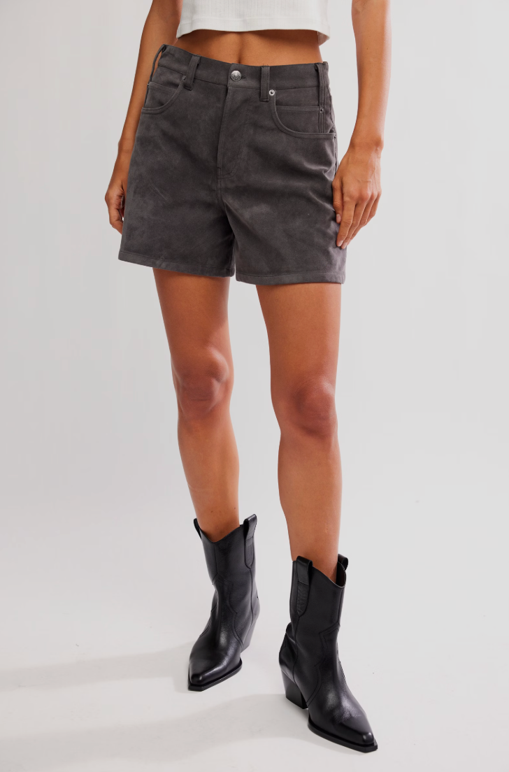 FREE PEOPLE TIPPI VEGAN SUEDE SHORT IN DARK GREY