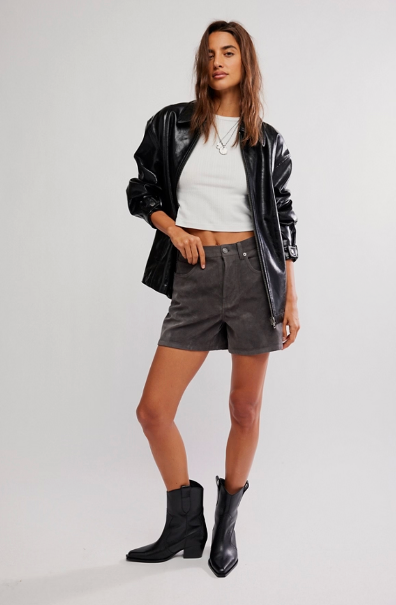 FREE PEOPLE TIPPI VEGAN SUEDE SHORT IN DARK GREY