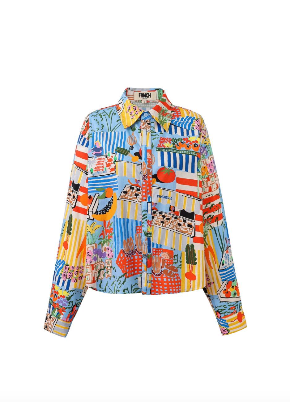 FRNCH CLOANE MARCHE BLEU BUTTON UP BLOUSE