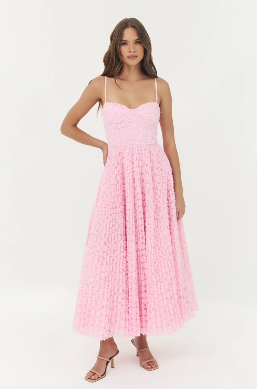 hutch amara sweetheart pleated midi dress HUTCH AMARA GOWN IN PINK