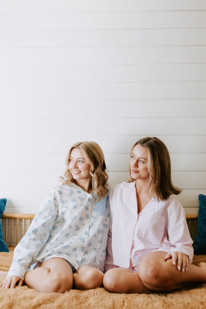 SEERSUCKER STRIPE BOW PJ SET IN PINK