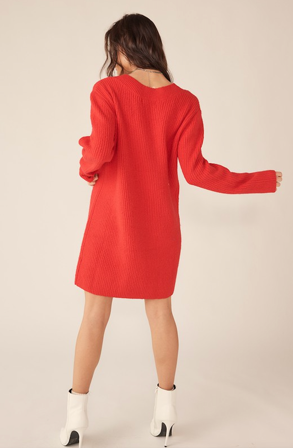 CATHY KNITTED SWEATER DRESS IN RED