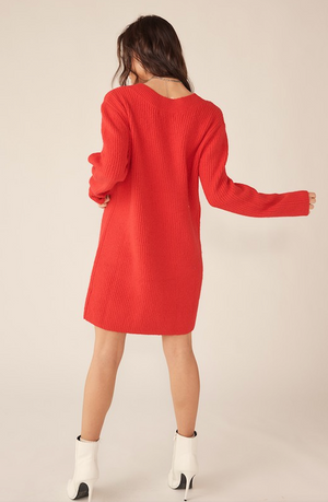 CATHY KNITTED SWEATER DRESS IN RED