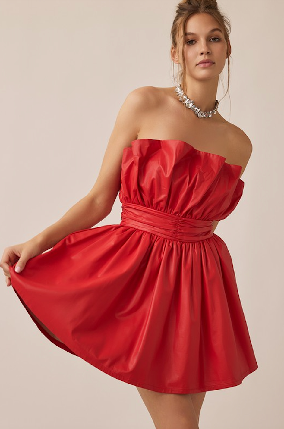 Red pleated mini hot sale dress