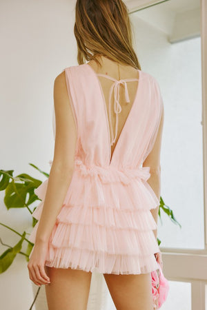 THEROS TIERED ROMPER IN ROSE QUARTZ