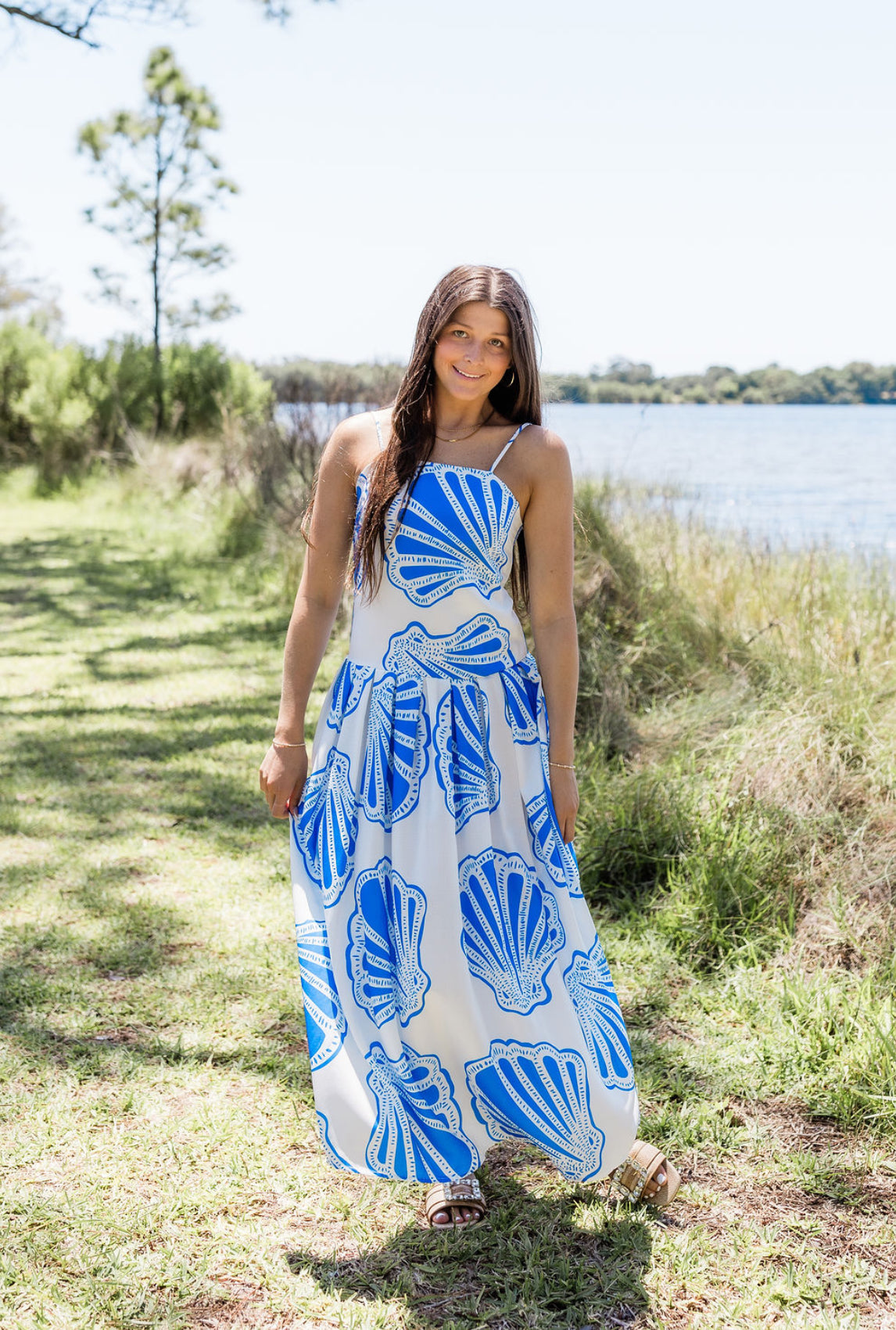 SEASHELL DREAMS MIDI DRESS IN BLUE