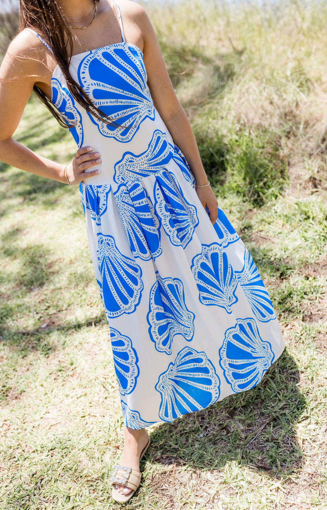 SEASHELL DREAMS MIDI DRESS IN BLUE