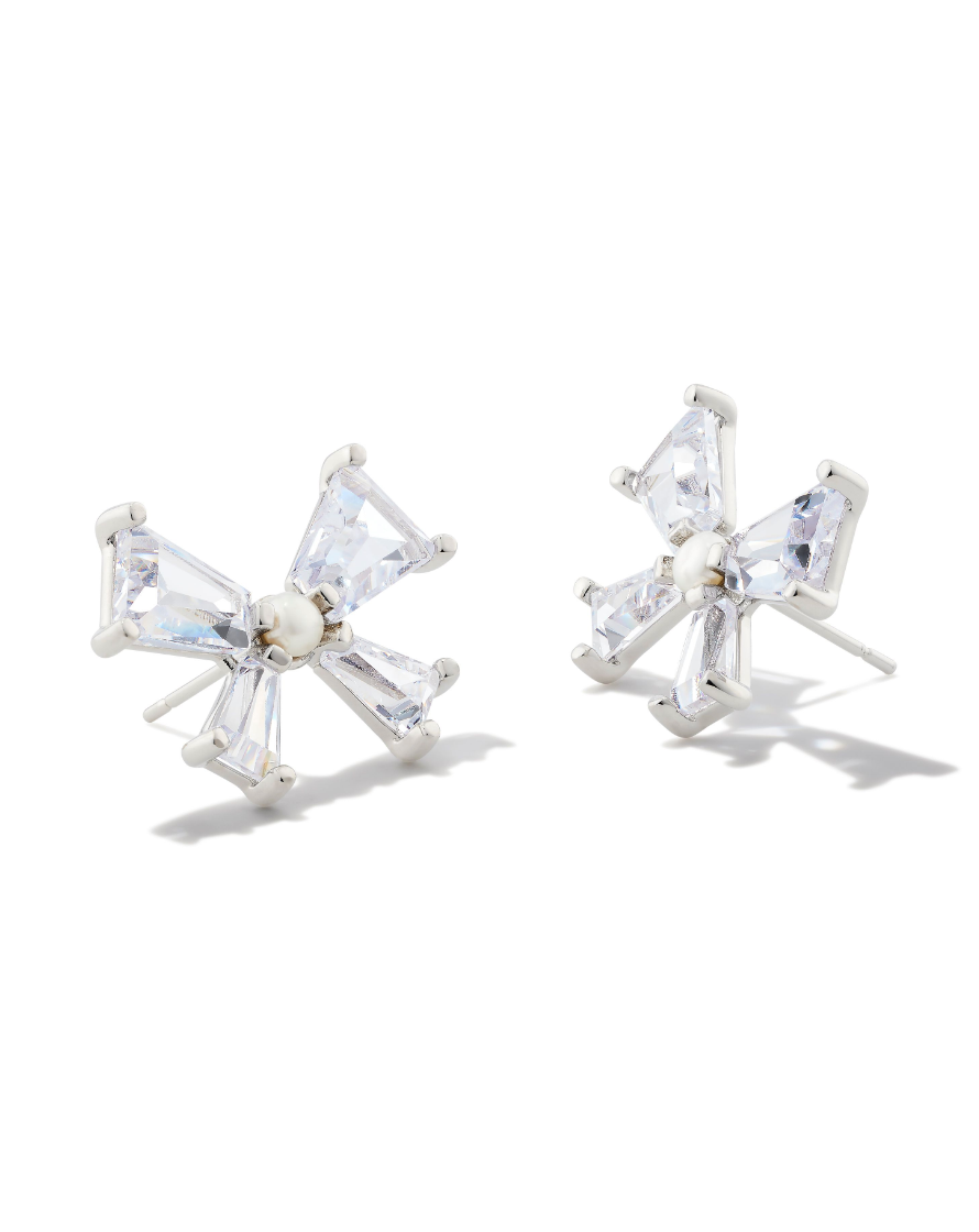 KENDRA SCOTT BLAIR BOW STUD EARRING IN SILVER WHITE CRYSTAL