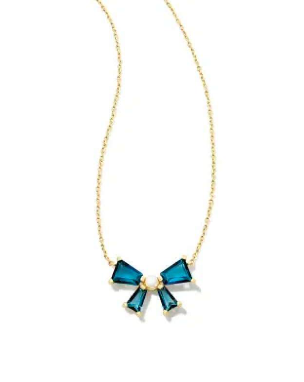 KENDRA SCOTT BLAIR GOLD BOW PENDANT NECKLACE IN TEAL MIX