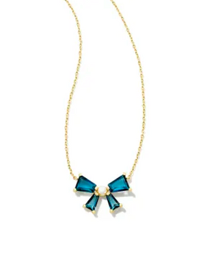 KENDRA SCOTT BLAIR GOLD BOW PENDANT NECKLACE IN TEAL MIX