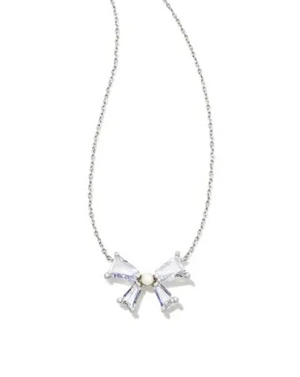 KENDRA SCOTT BLAIR SILVER BOW PENDANT NECKLACE IN WHITE CRYSTAL