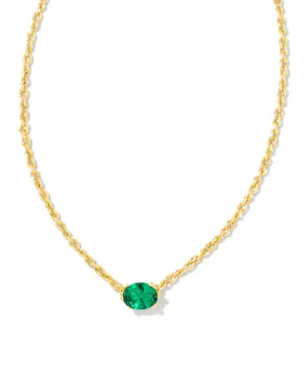 KENDRA SCOTT CAILIN GOLD PENDANT NECKLACE IN GREEN CRYSTAL