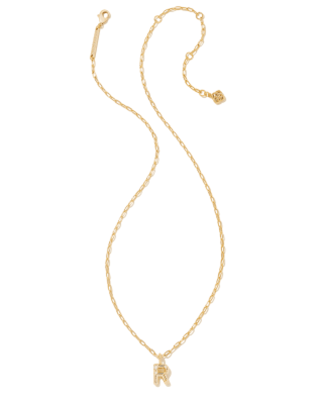 KENDRA SCOTT CRYSTAL LETTER R PENDANT NECKLACE IN GOLD METAL