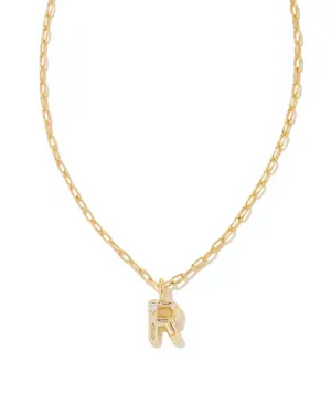 KENDRA SCOTT CRYSTAL LETTER R PENDANT NECKLACE IN GOLD METAL