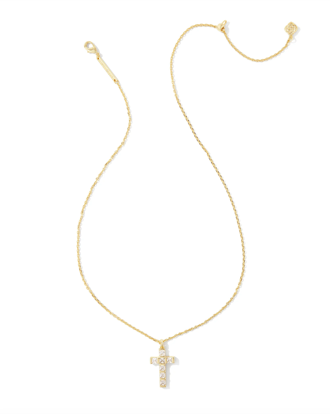 KENDRA SCOTT GRACIE GOLD CROSS SHORT PENDANT NECKLACE IN WHITE CRYSTAL
